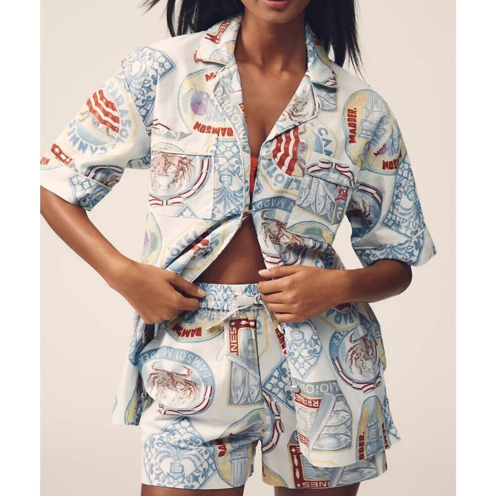 Damson Madder Chlo Linen Blend Short-Sleeve Buttondown Shirt 14